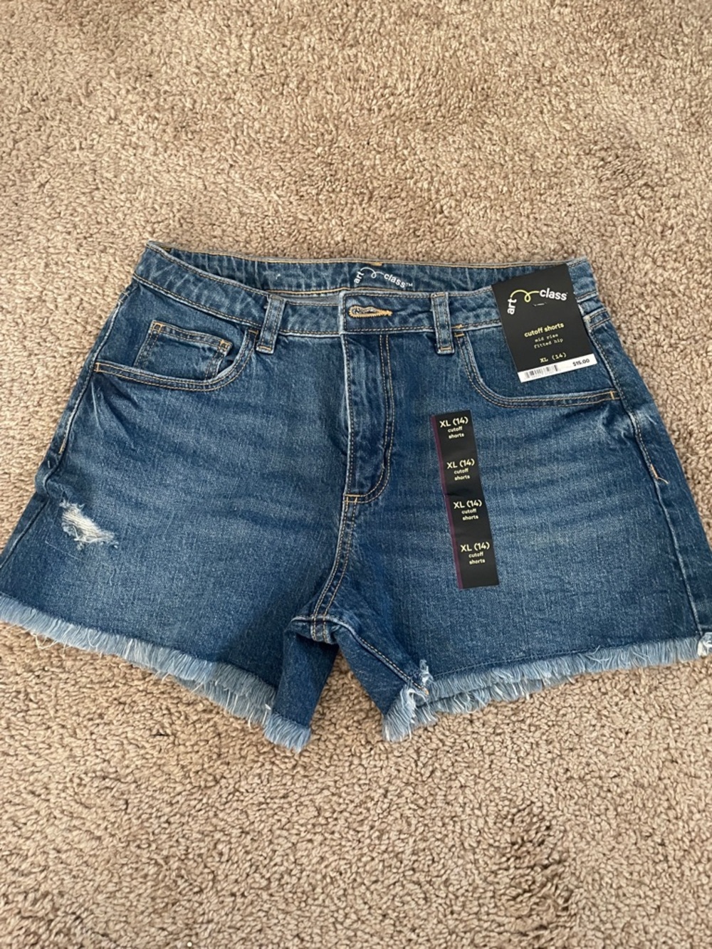 art class Dark Blue Denim Frayed Hem Kids Shorts